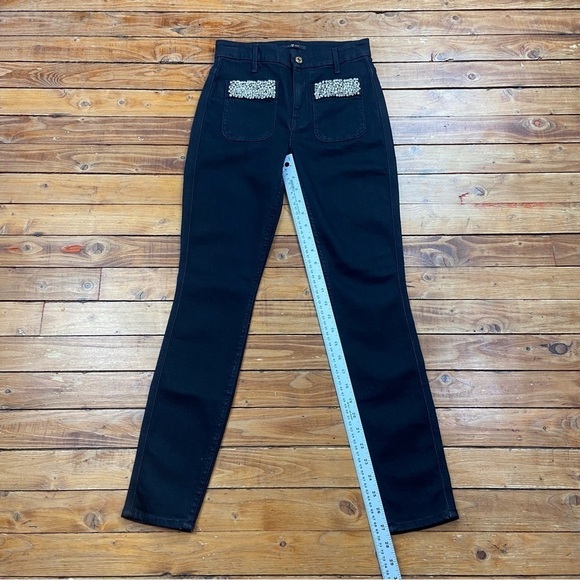 7 for all mankind mid rise skinny black jeans 70’s vibe crystal embellishment 24 - Picture 11 of 16